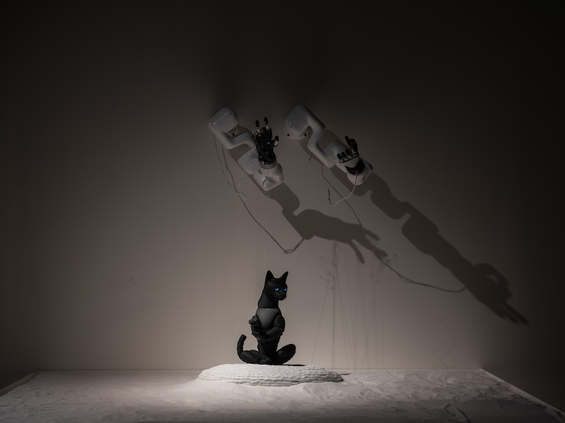 《cAI™️占卜屋》交互装置，“cAI™️：灵魂扫描”展览现场，澳门海事工房1号，2024年。赵梦佳摄，蔡工作室提供。