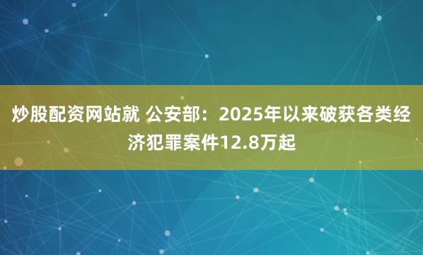 炒股配资网站就 公安部：2025年以来破获各类经济犯罪案件12.8万起